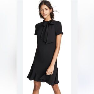 Shoshanna Bosher Cap Sleeve Black Mini Dress w Neck Tie Size 12